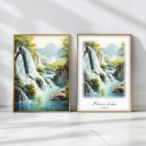 Plitvice Lakes Watercolor Poster Travel Art Print Croatia Landscape Art Decor Inspirational Wall Art Travel Gift