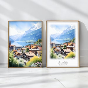 Interlaken Watercolor Poster Travel Art Print Switzerland  Landscape Art Decor Inspirational Wall Art Travel Gift