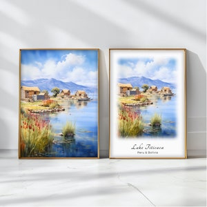 Lake Titicaca  Watercolor Poster Travel Art Print  Peru & Bolivia  Landscape Art Decor Inspirational Wall Art Travel Gift