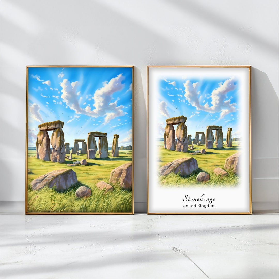 Stonehenge Watercolor Poster Travel Art Print United Kingdom Landscape ...