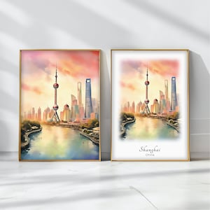 Shanghai Watercolor Poster Travel Art Print China  Landscape Art Decor Inspirational Wall Art Travel Gift