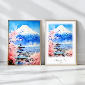 Poster acquerello del monte Fuji, stampa artistica da viaggio, paesaggio giapponese, decorazione artistica da parete ispiratrice, regalo da viaggio