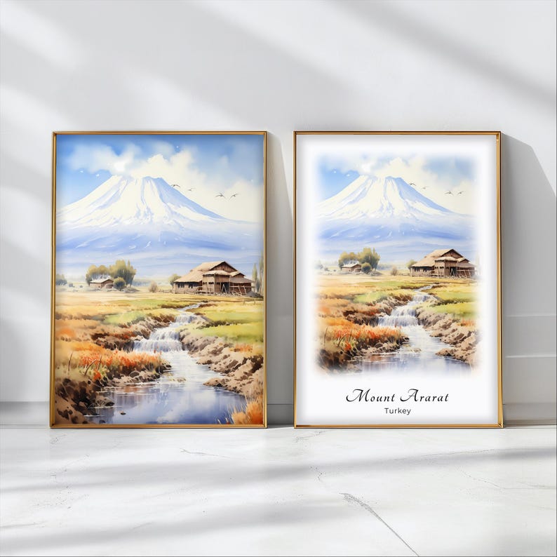 Mount Ararat Watercolor Poster Travel Art Print Turkey Landscape Art ...