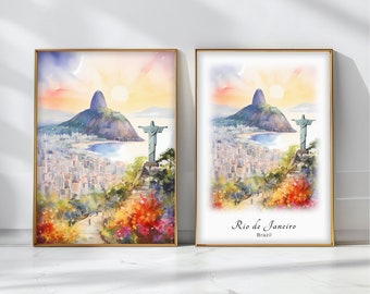 Rio de Janeiro Watercolor Poster Travel Art Print Brazil Landscape Art Decor Inspirational Wall Art Travel Gift