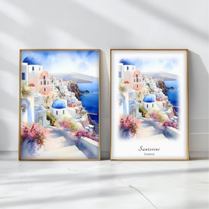 Santorini Watercolor Poster Travel Art Print Greece Landscape Art Decor Inspirational Wall Art Travel Gift