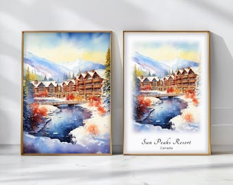 Sun Peaks Resort Watercolor Poster Travel Art Print Canada Landscape Art Decor Inspirational Wall Art Travel Gift