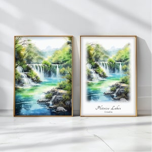 Plitvice Lakes Watercolor Poster Travel Art Print Croatia Landscape Art Decor Inspirational Wall Art Travel Gift