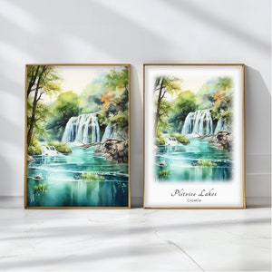 Plitvice Lakes Watercolor Poster Travel Art Print Croatia  Landscape Art Decor Inspirational Wall Art Travel Gift