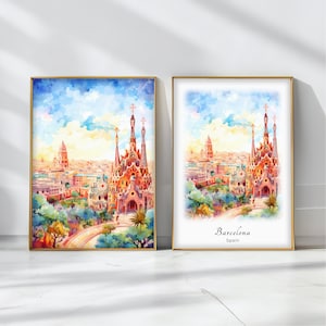 Barcelona Watercolor Poster Travel Art Print Spain Landscape Art Decor Inspirational Wall Art Travel Gift
