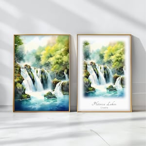 Plitvice Lakes Watercolor Poster Travel Art Print Croatia Landscape Art Decor Inspirational Wall Art Travel Gift