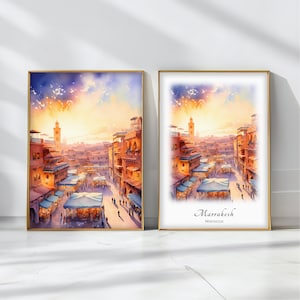 Marrakesh Watercolor Poster Travel Art Print Morocco Landscape Art Decor Inspirational Wall Art Travel Gift
