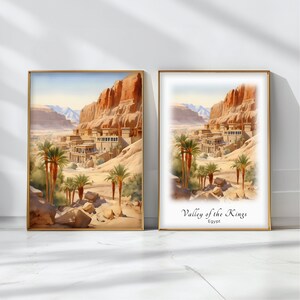 Vallei der Koningen aquarel poster reizen kunst print Egypte landschapskunst decor inspirerende muur kunst reiscadeau