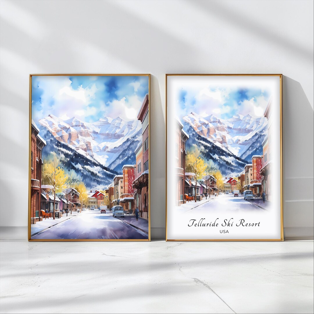 Telluride Ski Resort Watercolor Poster Travel Art Print USA Landscape ...