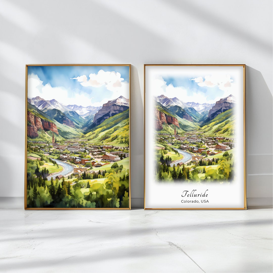 Telluride Watercolor Poster Travel Art Print Colorado, USA Landscape ...