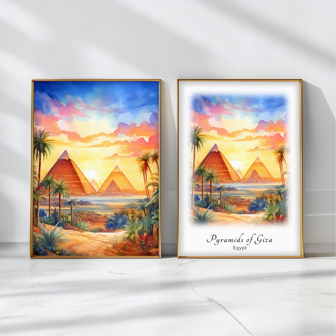 Pyramids of Giza Watercolor Poster Travel Art Print Egypt Landscape Art ...
