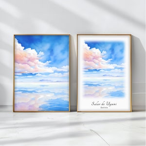 Salar de Uyuni Watercolor Poster Travel Art Print Bolivia Landscape Art Decor Inspirational Wall Art Travel Gift