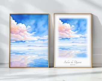 Salar de Uyuni Watercolor Poster Travel Art Print Bolivia Landscape Art Decor Inspirational Wall Art Travel Gift