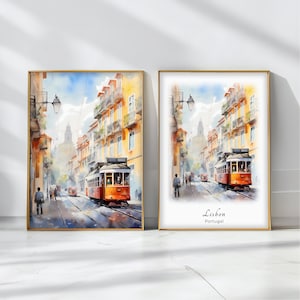 Lisbon Watercolor Poster Travel Art Print Portugal Landscape Art Decor Inspirational Wall Art Travel Gift