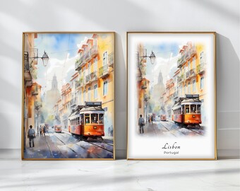 Lisbon Watercolor Poster Travel Art Print Portugal Landscape Art Decor Inspirational Wall Art Travel Gift
