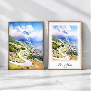 Alpe d&#39;Huez Watercolor Poster Travel Art Print France Landscape Art Decor Inspirational Wall Art Travel Gift