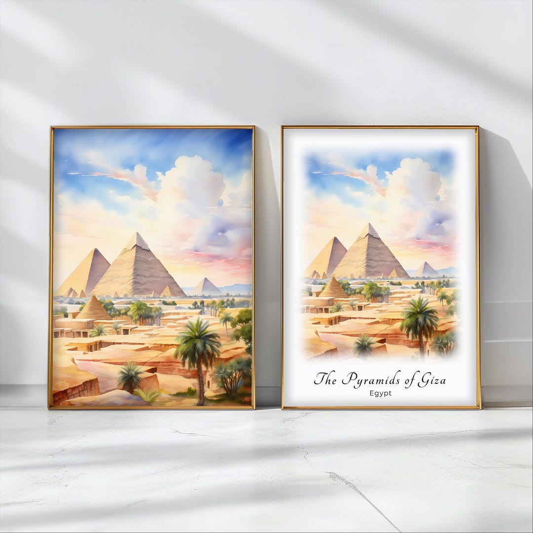 Pyramids of Giza Watercolor Poster Travel Art Print Egypt Landscape Art ...
