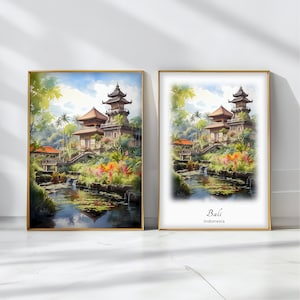 Bali Watercolor Poster Travel Art Print Indonesia Landscape Art Decor Inspirational Wall Art Travel Gift