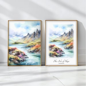 Isle of Skye Watercolor Poster Travel Art Print Scotland Landscape Art Decor Inspirational Wall Art Travel Gift
