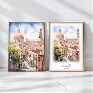 Puebla Watercolor Poster Travel Art Print Mexico Landscape Art Decor Inspirational Wall Art Travel Gift