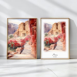 Petra Watercolor Poster Travel Art Print Jordan Landscape Art Decor Inspirational Wall Art Travel Gift