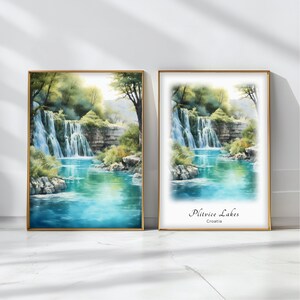 Plitvice Lakes Watercolor Poster Travel Art Print Croatia Landscape Art Decor Inspirational Wall Art Travel Gift