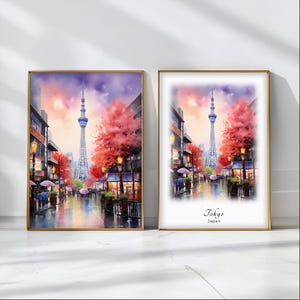 Tokyo Watercolor Poster Travel Art Print Japan Landscape Art Decor Inspirational Wall Art Travel Gift