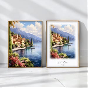 Lake Como Watercolor Poster Travel Art Print Italy Landscape Art Decor Inspirational Wall Art Travel Gift