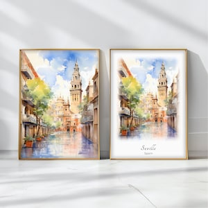 Seville Watercolor Poster Travel Art Print Spain Landscape Art Decor Inspirational Wall Art Travel Gift