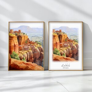 Lalibela Watercolor Poster Travel Art Print Ethiopia Landscape Art Decor Inspirational Wall Art Travel Gift
