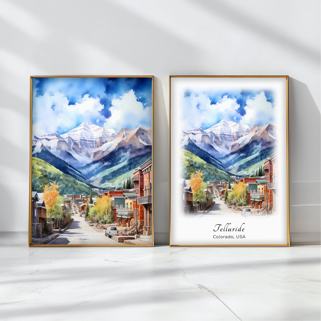 Telluride Watercolor Poster Travel Art Print Colorado, USA Landscape ...