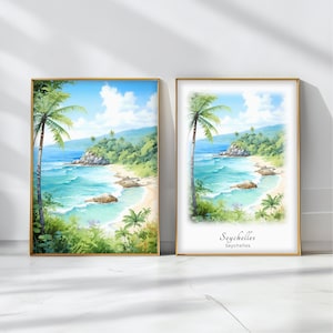 Seychellen Aquarell Poster Reise Kunstdruck Seychellen Landschaft Kunst Dekor Inspiration Wand Kunst Reise Geschenk