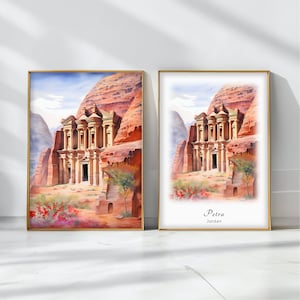 Petra Watercolor Poster Travel Art Print Jordan Landscape Art Decor Inspirational Wall Art Travel Gift