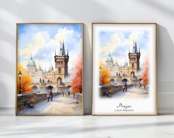 Prague  Watercolor Poster Travel Art Print Czech Republic Landscape Art Decor Inspirational Wall Art Travel Gift