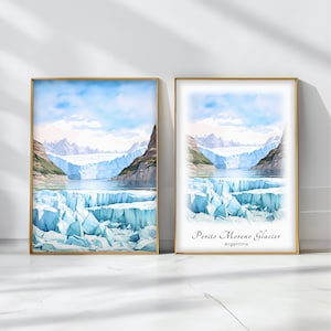 ペリト モレノ氷河 水彩画ポスター 旅行アートプリント アルゼンチン 風景アート 装飾 インスピレーション ウォールアート 旅行ギフト