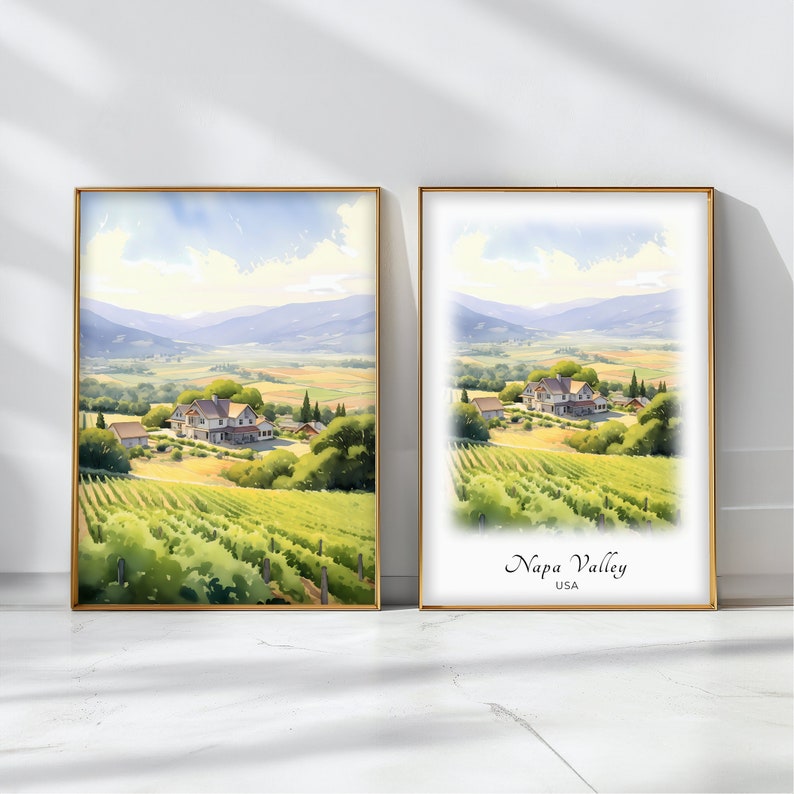 Napa Valley Watercolor Poster Travel Art Print USA Landscape Art Decor ...