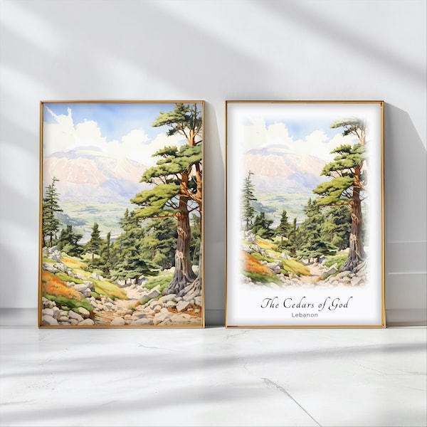 The Cedars of God Watercolor Poster Travel Art Print Lebanon Landscape Art Decor Inspirational Wall Art Travel Gift