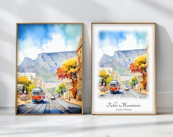 Tableau montagne aquarelle affiche voyage impression d'art Afrique du Sud paysage Art déco inspiration art mural cadeau de voyage