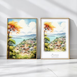 Freetown Watercolor Poster Travel Art Print Sierra Leone Landscape Art Decor Inspirational Wall Art Travel Gift
