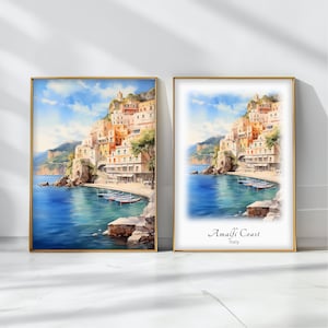 Amalfi Coast Watercolor Poster Travel Art Print Italy Landscape Art Decor Inspirational Wall Art Travel Gift