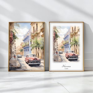 Póster de acuarela de La Habana, impresión artística de viaje, paisaje de Cuba, decoración artística de pared inspiradora, regalo de viaje