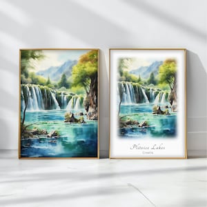 Plitvice Lakes Watercolor Poster Travel Art Print Croatia Landscape Art Decor Inspirational Wall Art Travel Gift