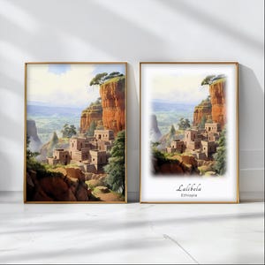Lalibela Watercolor Poster Travel Art Print Ethiopia Landscape Art Decor Inspirational Wall Art Travel Gift