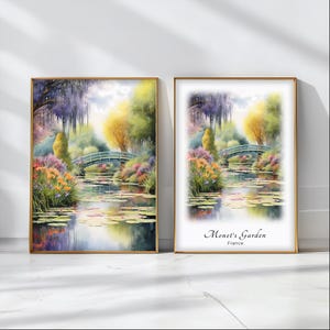 Pôster de aquarela do jardim de Monet, impressão de arte de viagem, decoração de arte de paisagem da França, arte de parede inspiradora, presente de viagem