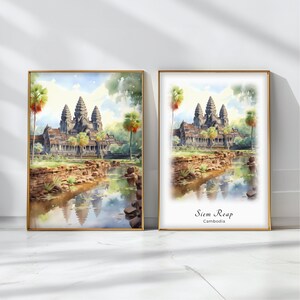 Siem Reap Watercolor Poster Travel Art Print Cambodia Landscape Art Decor Inspirational Wall Art Travel Gift