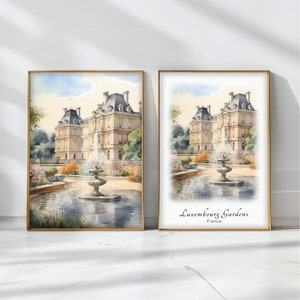 Póster de acuarela de los jardines de Luxemburgo, impresión artística de viaje, decoración artística de paisaje de Francia, arte de pared inspirador, regalo de viaje